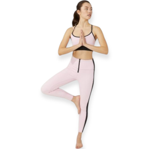 NWT Solid and Striped Sport Soleil Zip Front Leggings Pink Black Size Medium - Picture 9 of 9